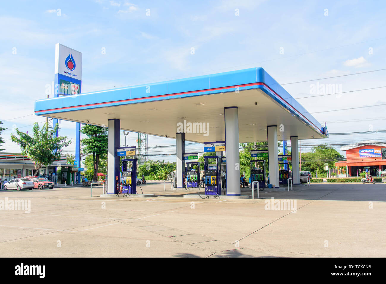 Nakhon pathom , Thailand -  5 June, 2019 : car coming to refuel oil in PTT petrol station Stock Photo