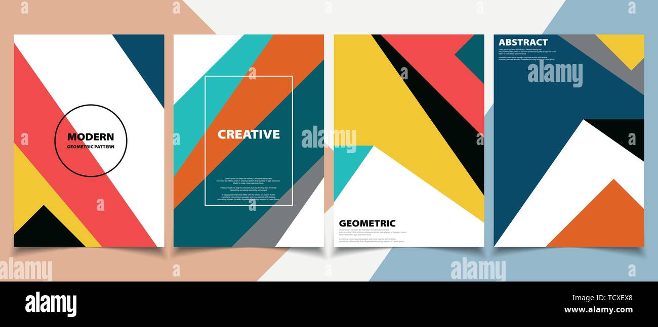 Modern colorful brochure classic in geometrical pattern style template set. You can use for trendy design of artwork, a4, print, annual report. vector Stock Vector