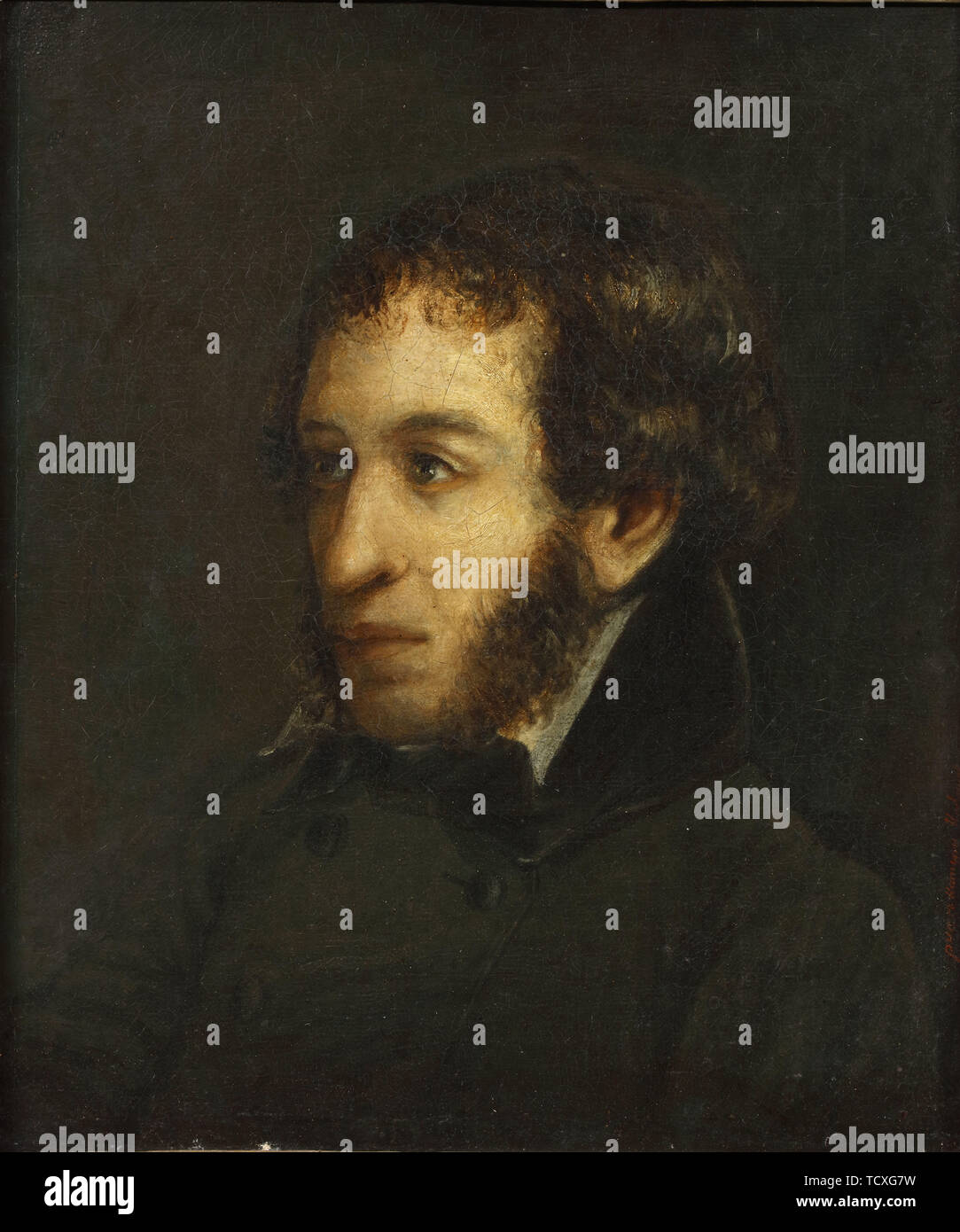 Last lifetime portrait of the poet Alexander Sergeyevich Pushkin (1799-1837), 1837. Creator: Linev, Ivan Loginovich (1770s-1840). Stock Photo