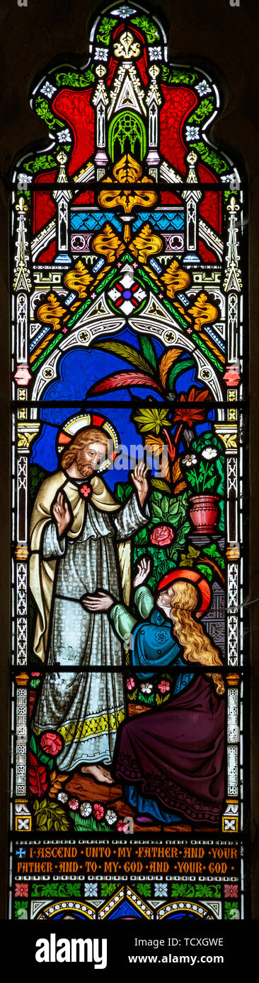Victorian 19th century stained glass window, Badley church, Suffolk, England, UK by Frederick Preedy c 1866 Stock Photo