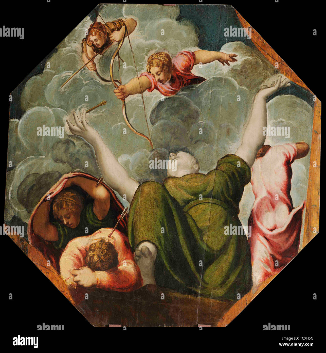 Apollo and Diana Punishing Niobe by Killing her Children, ca 1541. Creator: Tintoretto, Jacopo (1518-1594). Stock Photo