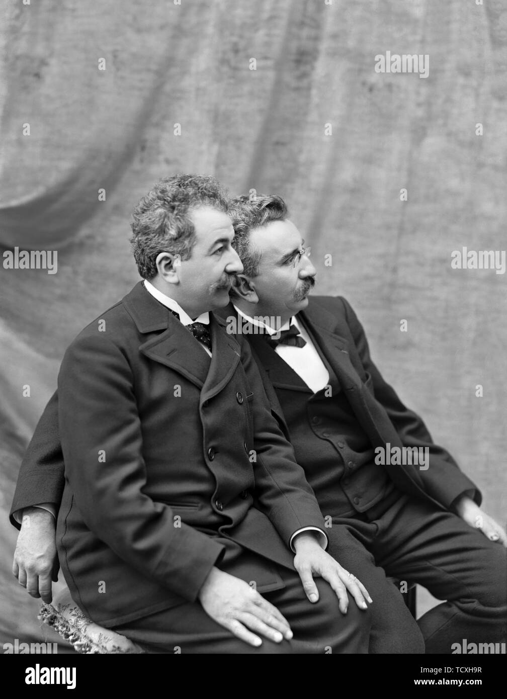 Auguste and Louis Lumière, 1895. Creator: Anonymous. Stock Photo