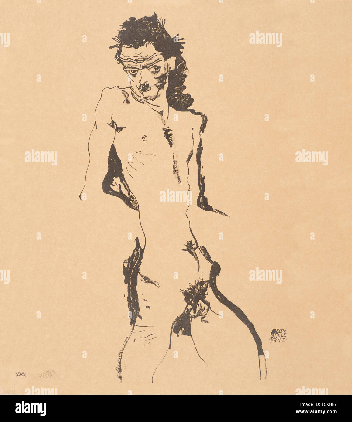 Male Nude (Self-Portrait), 1912. Creator: Schiele, Egon (1890-1918). Stock Photo