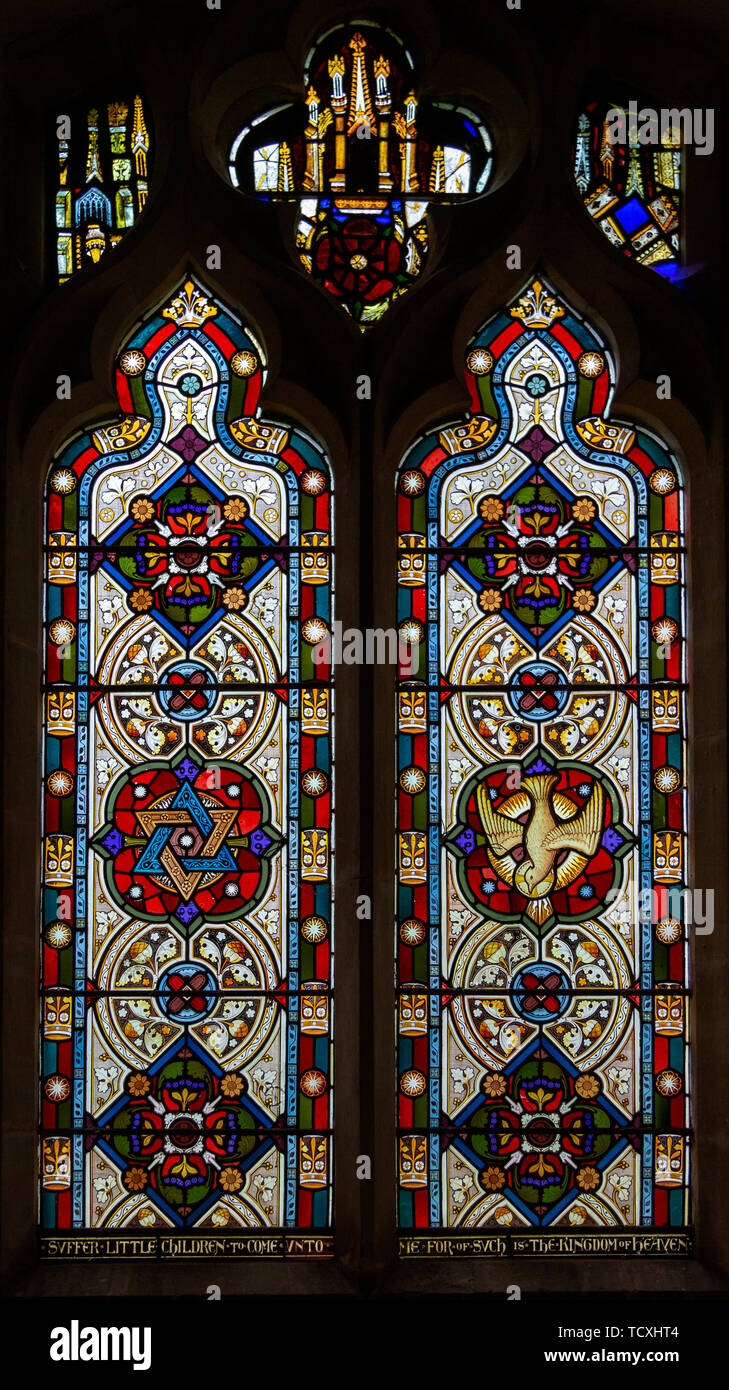 Victorian 19th century stained glass window, Shimpling church, Suffolk