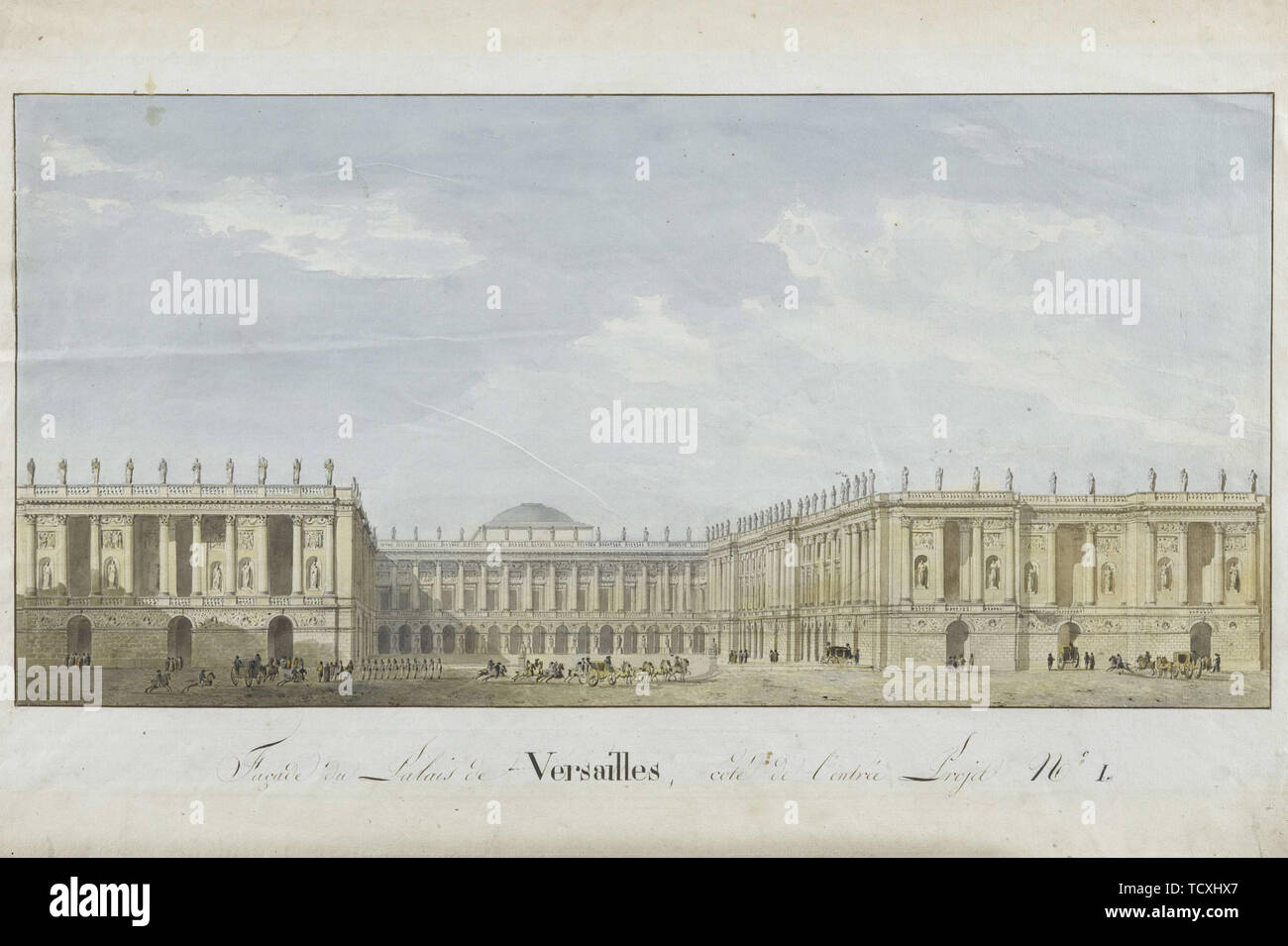 Facade project for the Palace of Versailles on the entrance side, 1811-1813. Creator: Dufour, Alexandre (1759-1835). Stock Photo