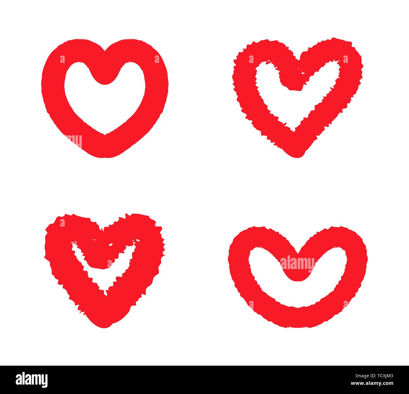 Hand drawn red hearts vector doodle icons for love hi-res stock ...