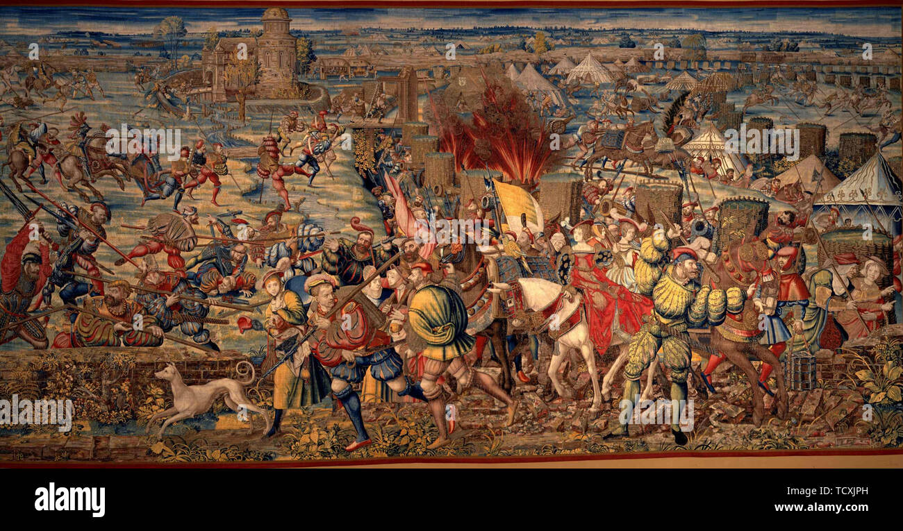 The Battle of Pavia, ca 1530. Creator: Orley, Bernaert, van (1488-1541). Stock Photo