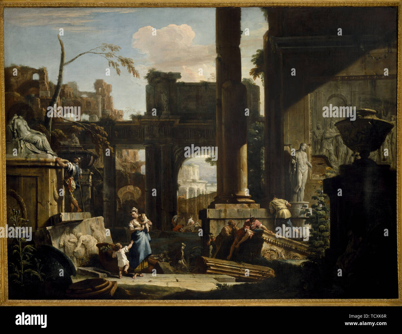 Perspective of ruins with figures, 1720s. Creator: Ricci, Sebastiano (1659-1734). Stock Photo