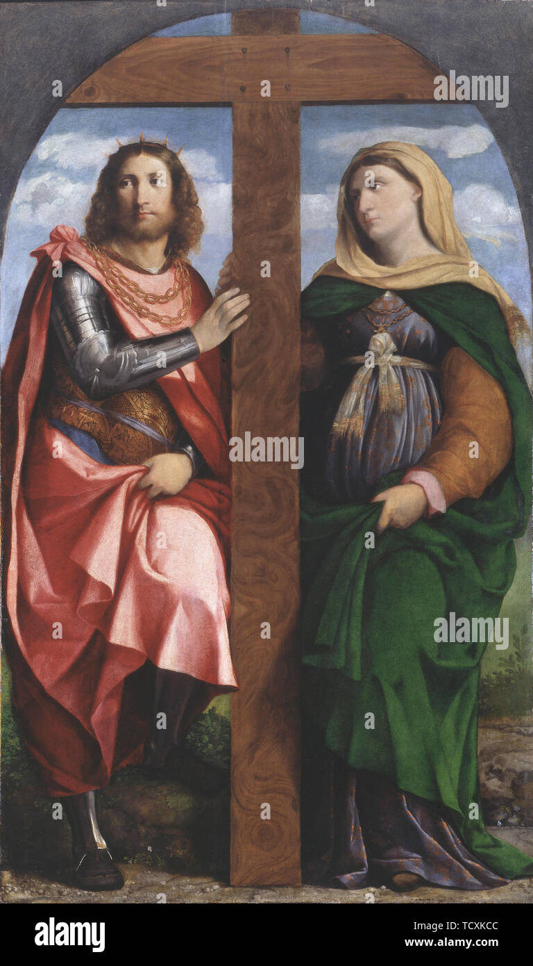 Exaltation of the Cross. Saints Constantine the Great and Helena, 1520-1522. Creator: Palma il Vecchio, Jacopo, the Elder (1480-1528). Stock Photo