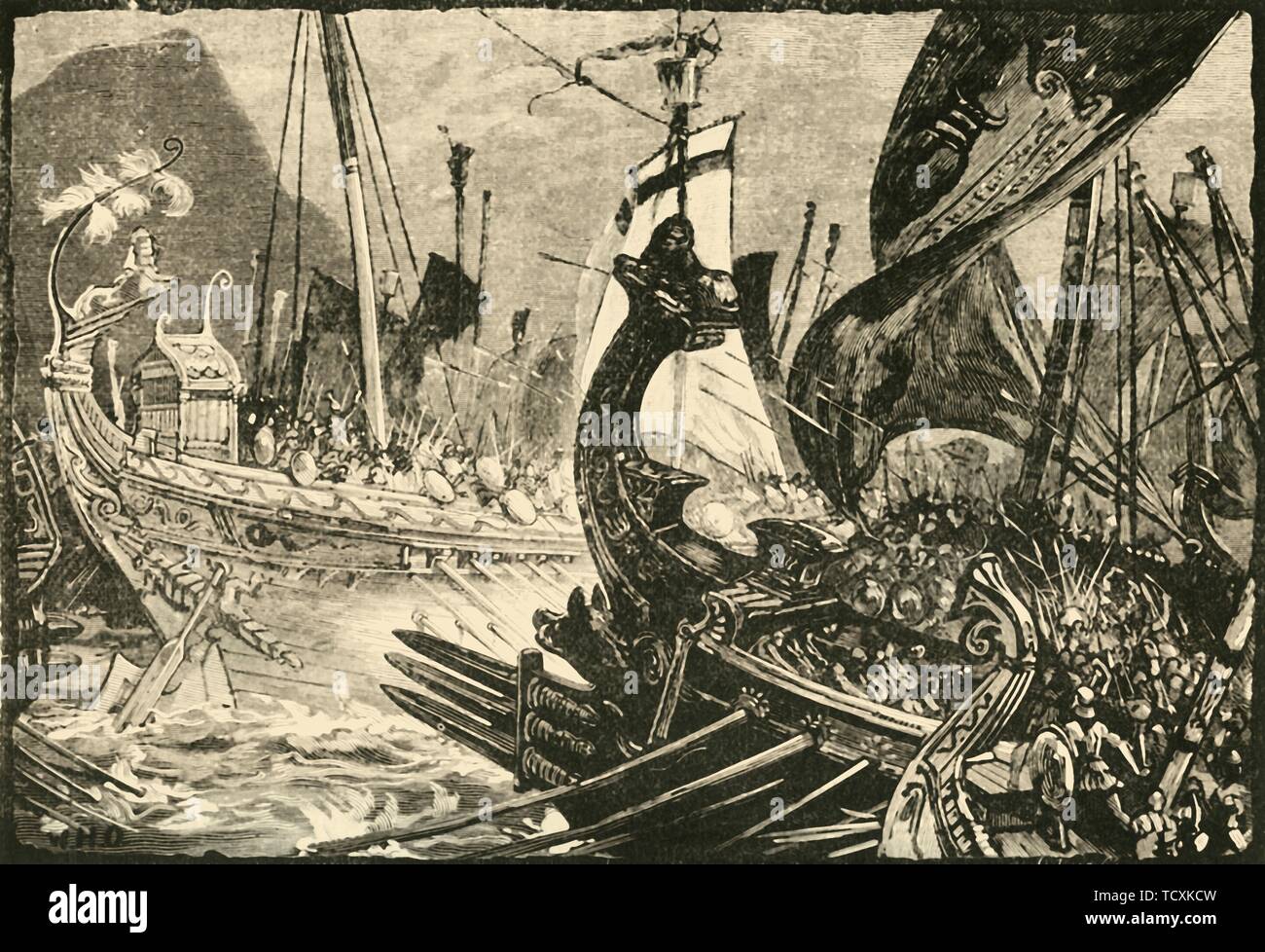 'Sea-Fight Between Ptolemy and Demetrius Poliorcetes Off Salamis', 1890.   Creator: Unknown. Stock Photo