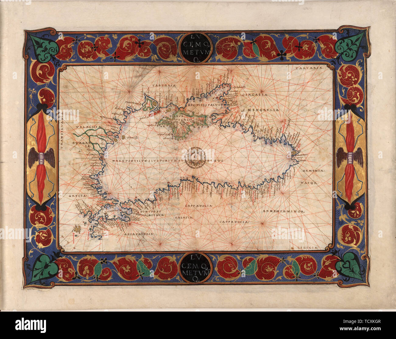 Map of the Black Sea including part of present-day Romania, Bulgaria, Turkey, Ukraine, and Russia, c Creator: Agnese, Battista (c. 1500-1564). Stock Photo