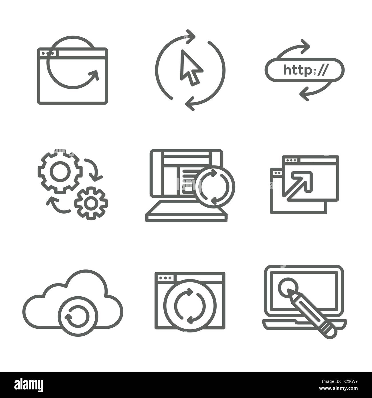 Website Update Icon Set - seo update, site creation, and name server update Stock Vector