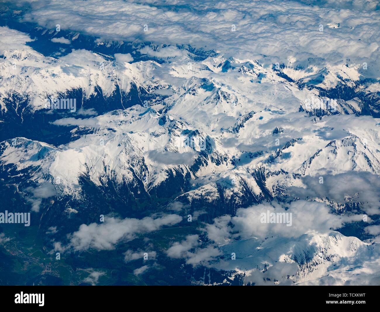 Aerial view of the Swiss Alps. Stock Photo