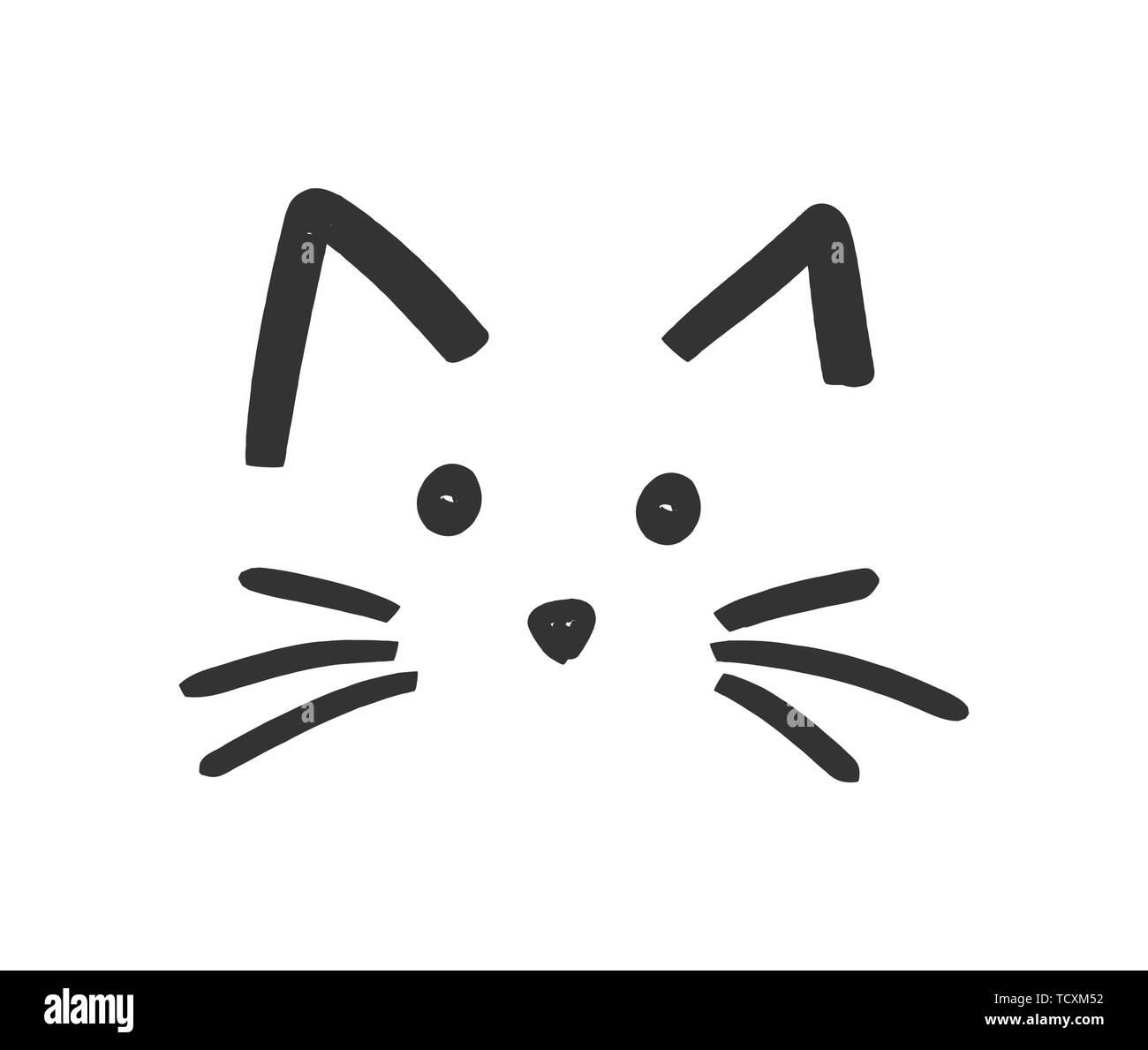 Black cat round face icon. Cute cartoon funny character. Kawaii