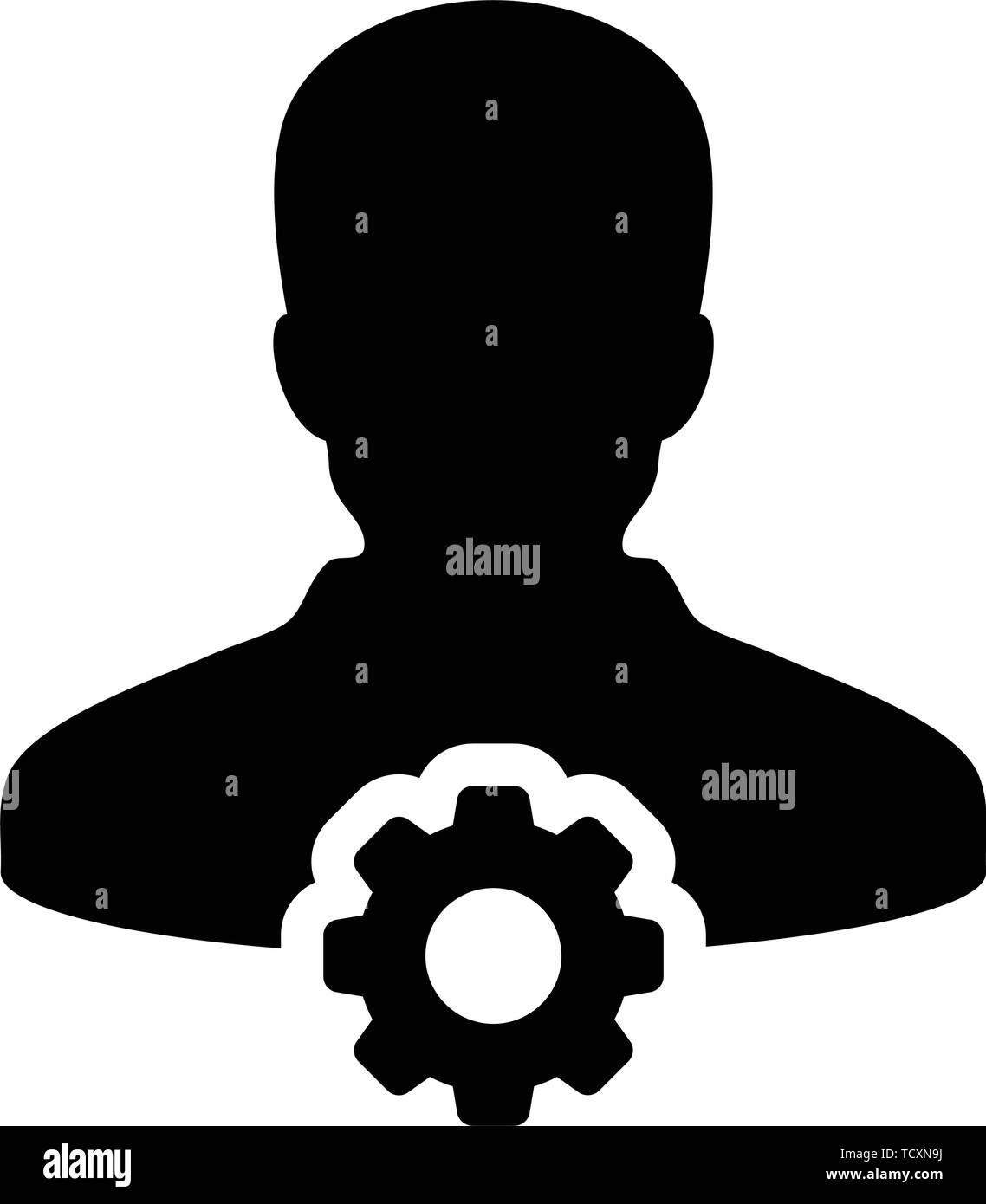 Engineer icon vector male person profile avatar with gear cogwheel for ...