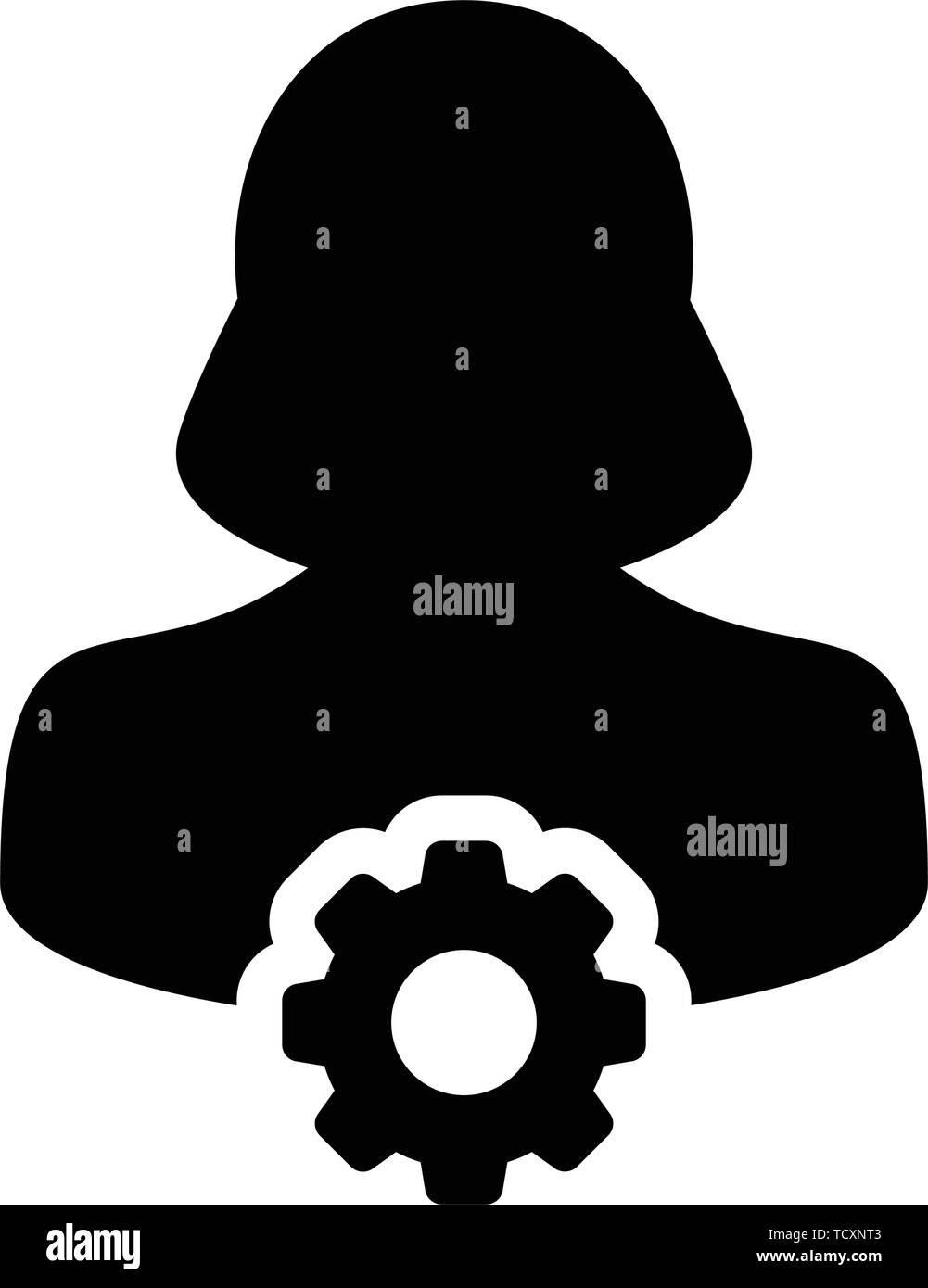 Mechanic icon vector female person profile avatar with gear cogwheel ...