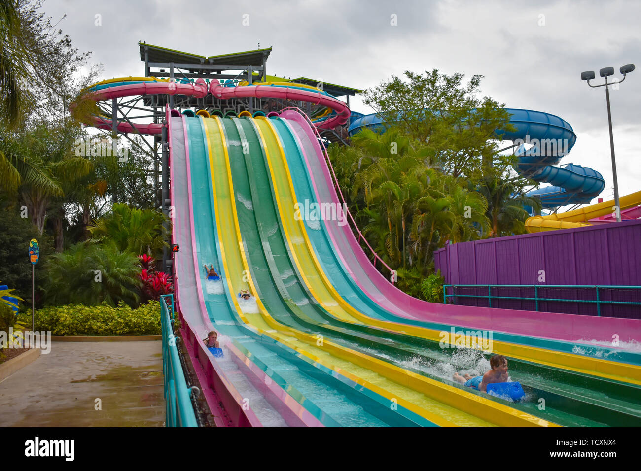 Orlando, Florida. April 07, 2019. People enjoying Taumata Racer. It is the  biggest thrill in the park,at Aquatica Stock Photo - Alamy