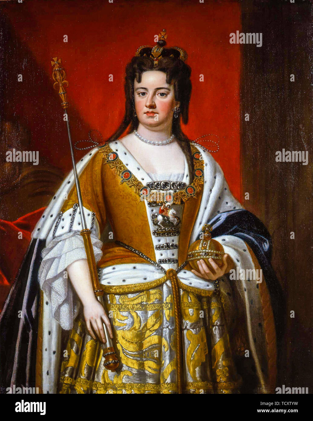 Godfrey Kneller, Queen Anne of Great Britain, Coronation portrait, portrait painting, 1705 Stock Photo