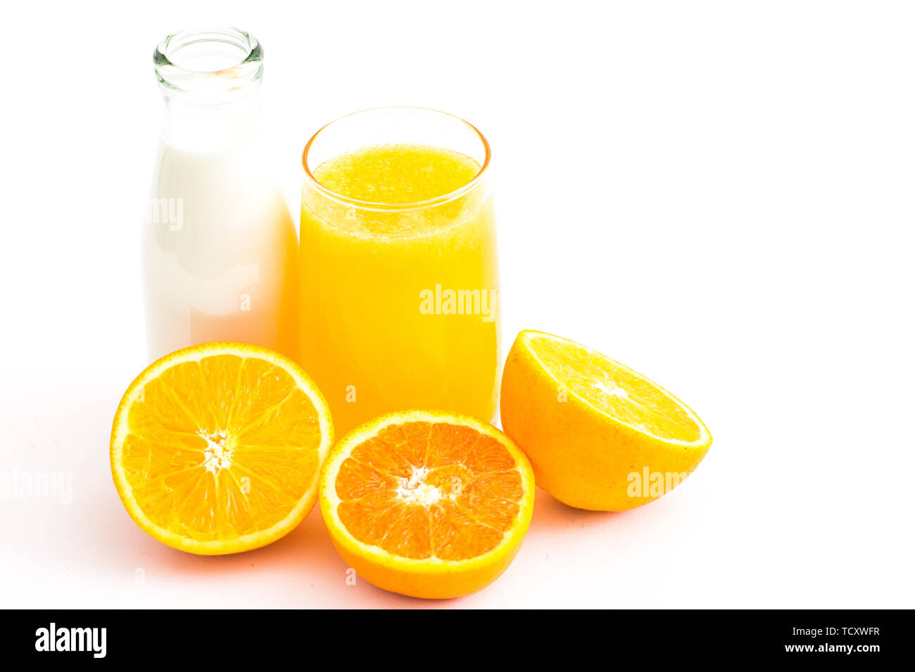 Fresh fruit, milk, orange juice Stock Photo Alamy