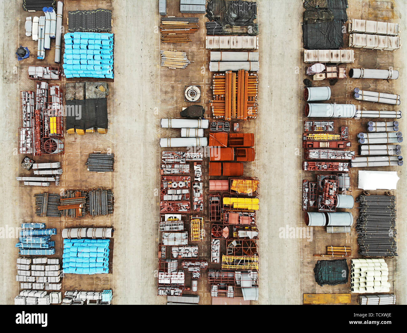 Industrial machinery spare parts trade transit wharf yard Stock Photo