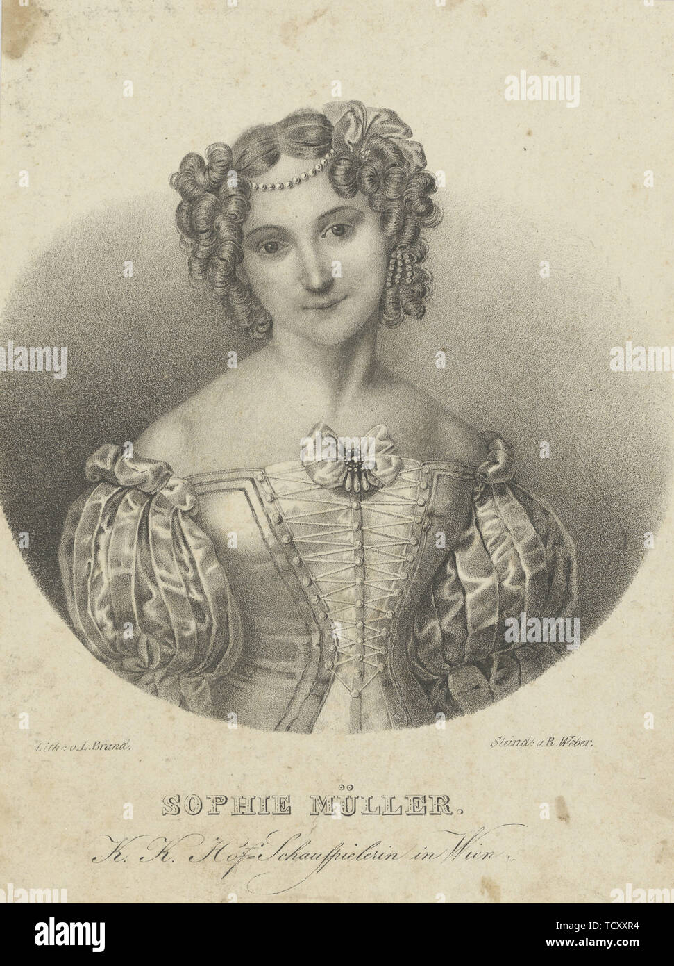 Portrait of the actress Sophie Müller (1803-1830) , 1825-1829. Creator: R. Weber'sche Lithographische Anstalt. Stock Photo