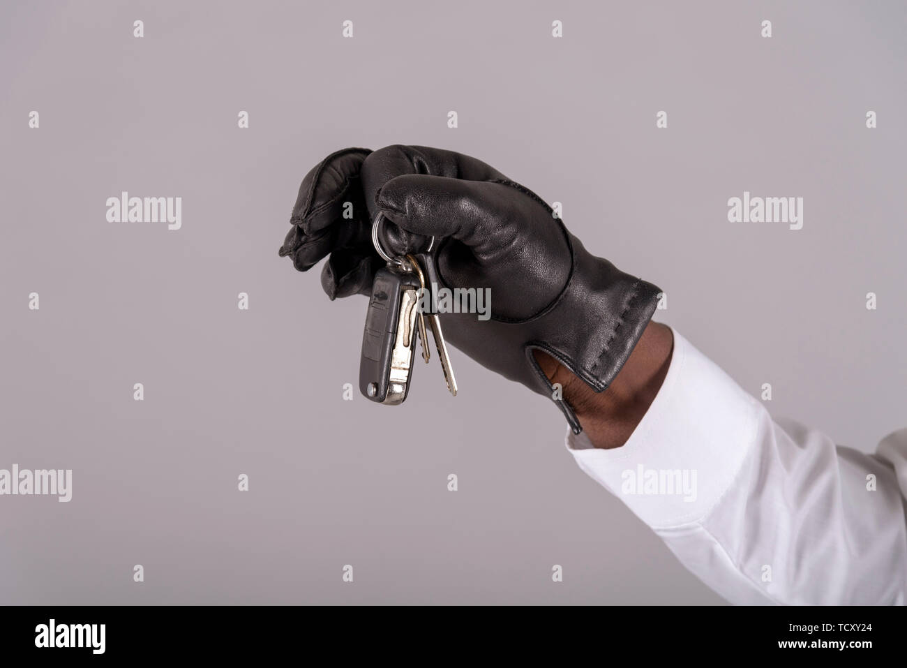 leather gloved hand