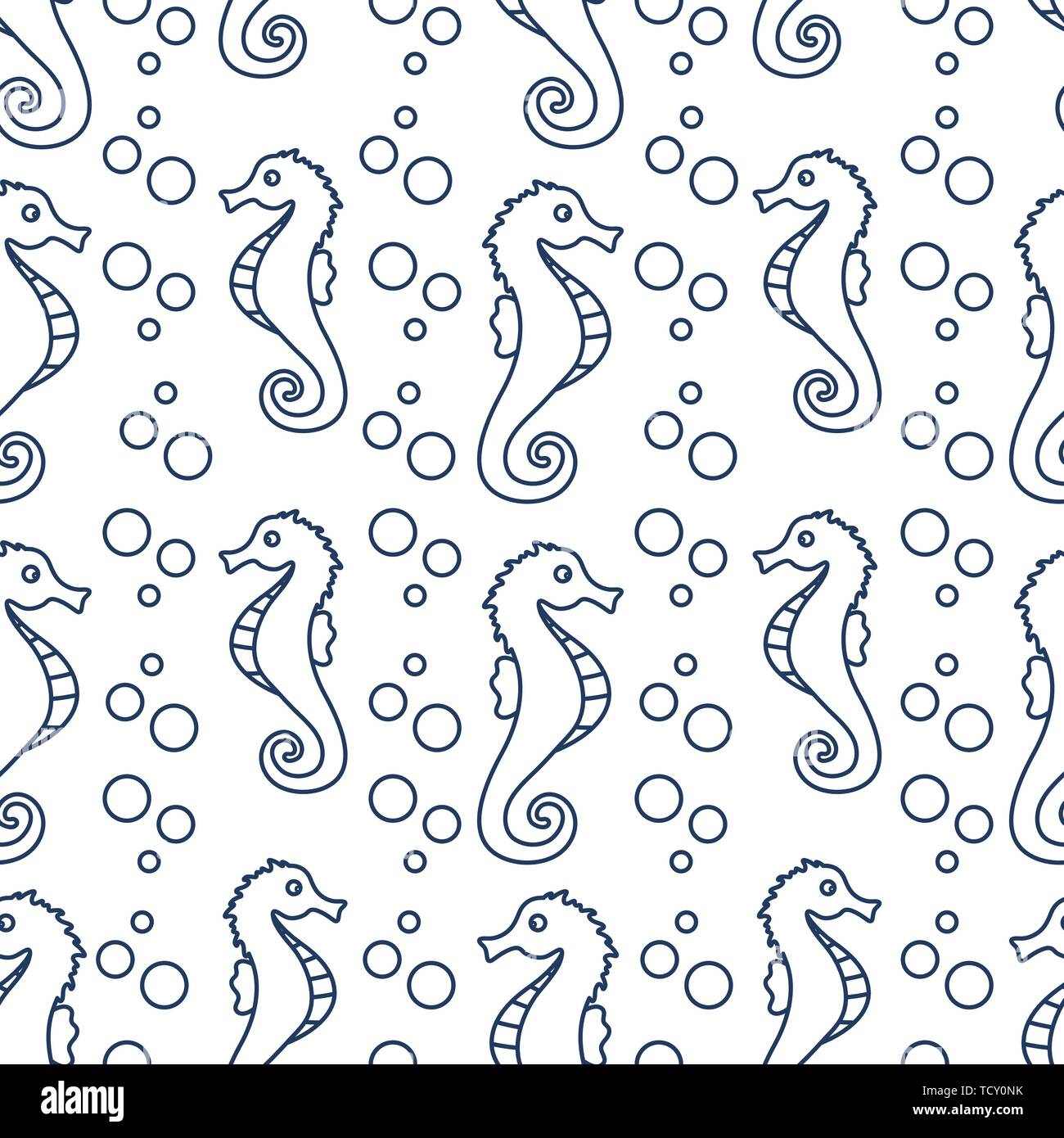 Vector seamless pattern with sea horses and bubbles. Marine background ...