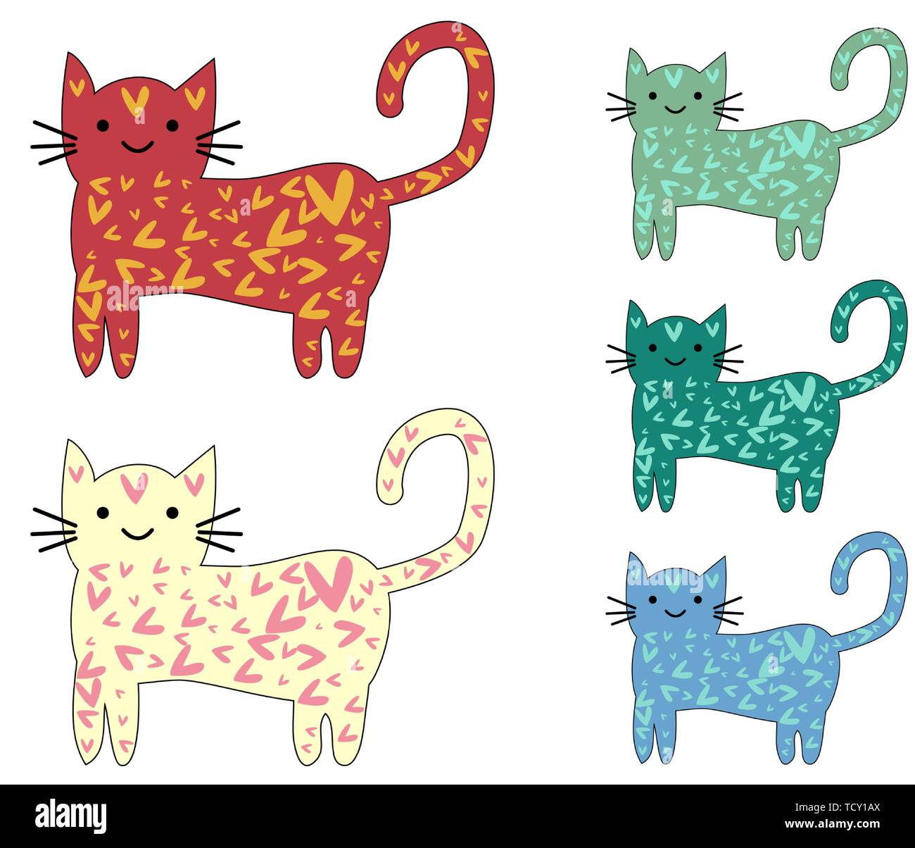Set of cute cats in simple design for kid's greeting card design, t ...