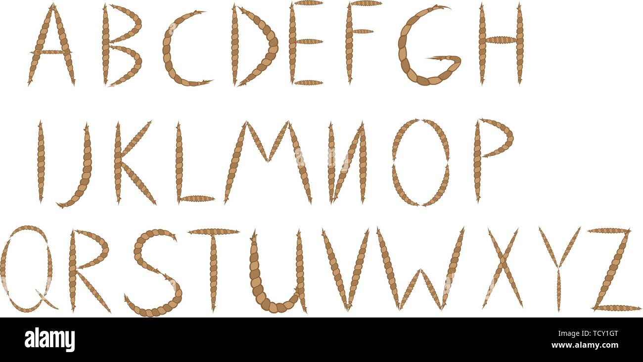 Old rope hand drawn alphabet letters from A to Z Stock Vector Image