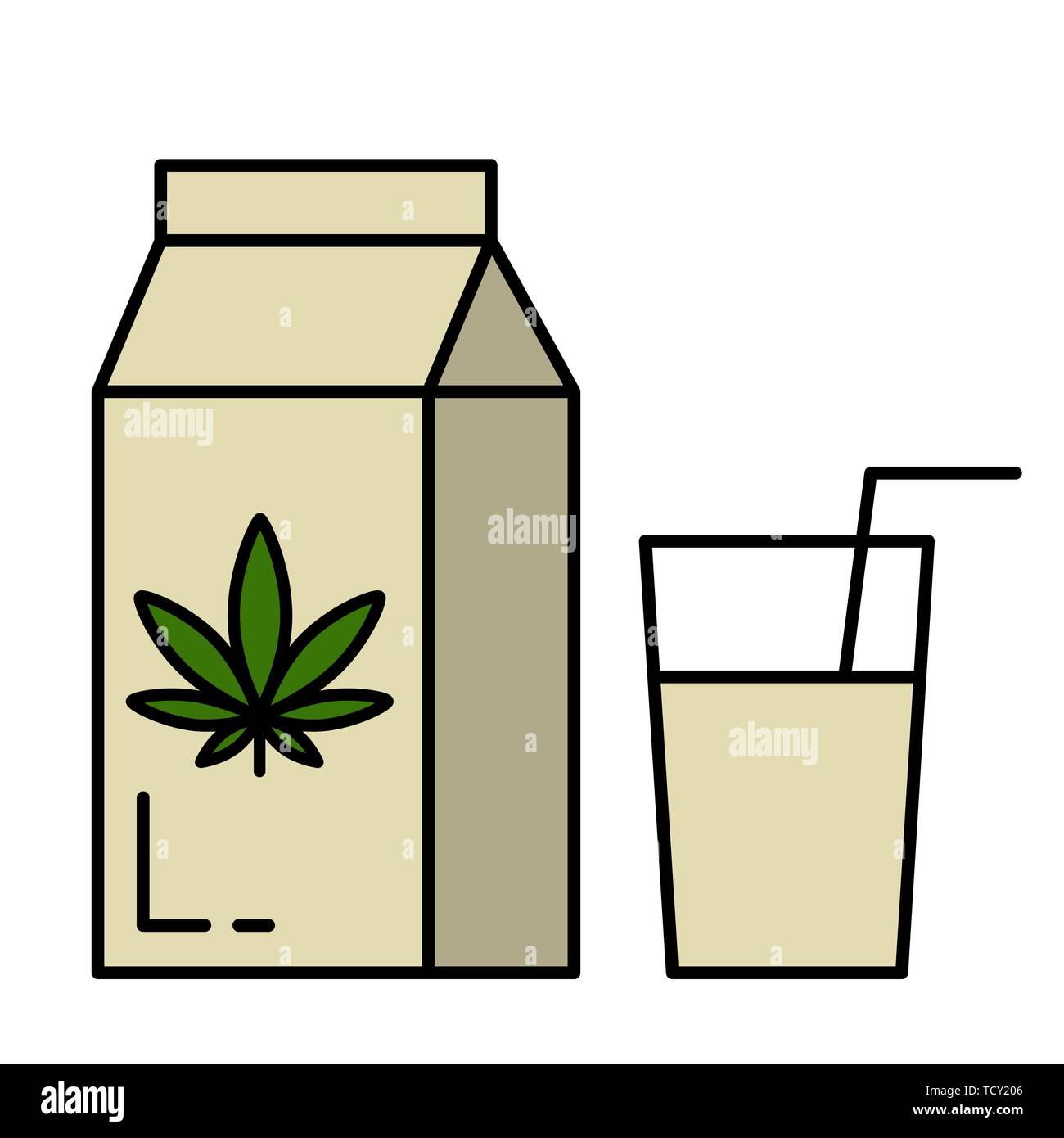 Carton pack and glass of hemp milk. Isolated vector illustration on white background. Stock Vector