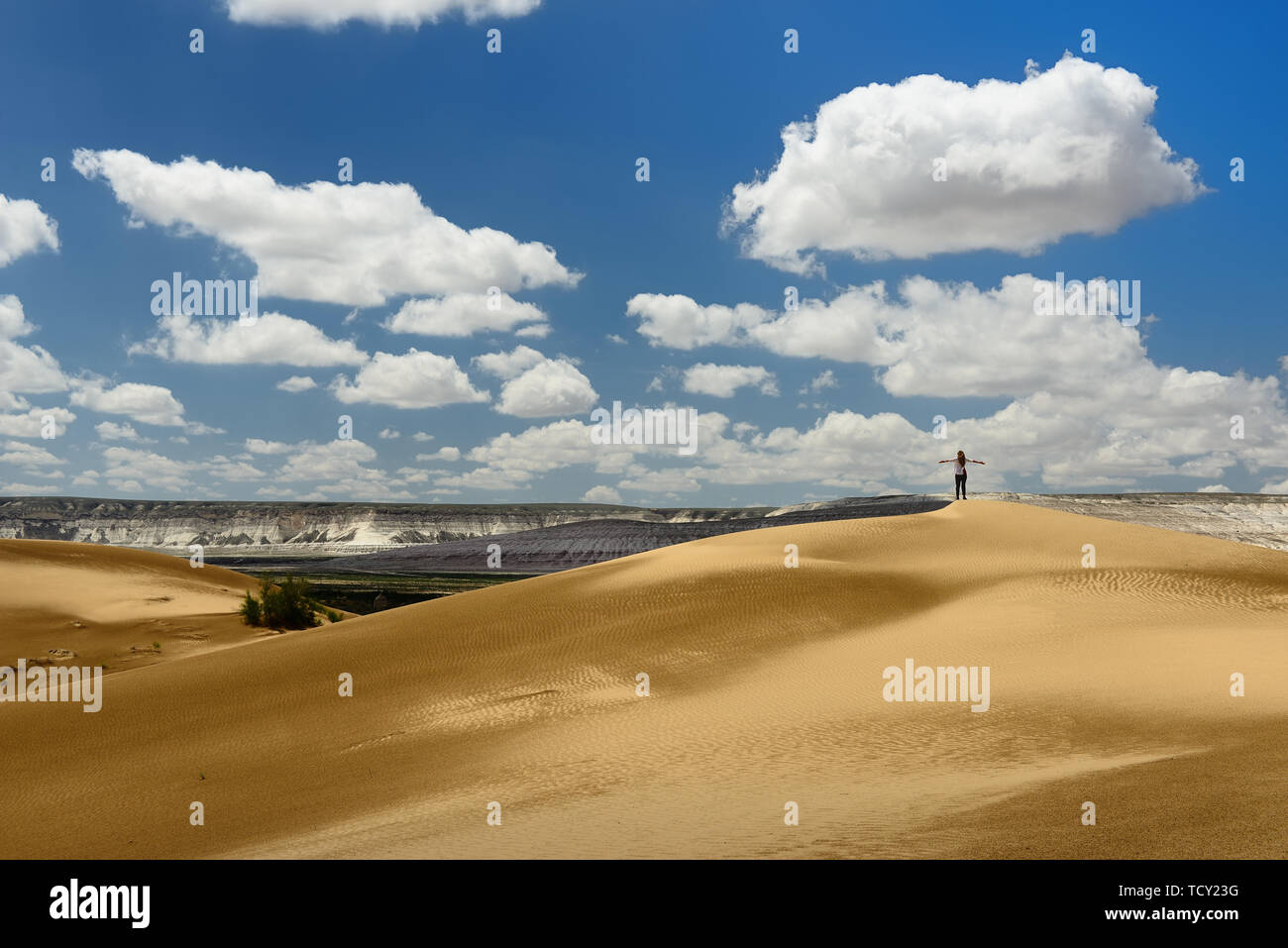 Kazakhstan, Ustyurt plateau, Beautiful dunes desert on the steppe landscapes close the Aktau, Mangystau province, Stock Photo