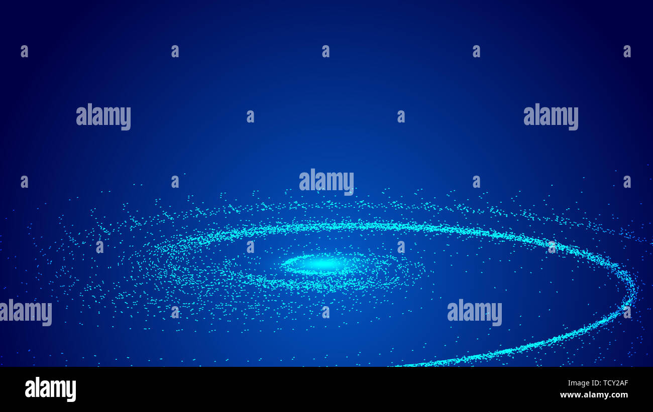 Dark blue cosmic vortex, particle construction network technology big data abstract background Stock Photo