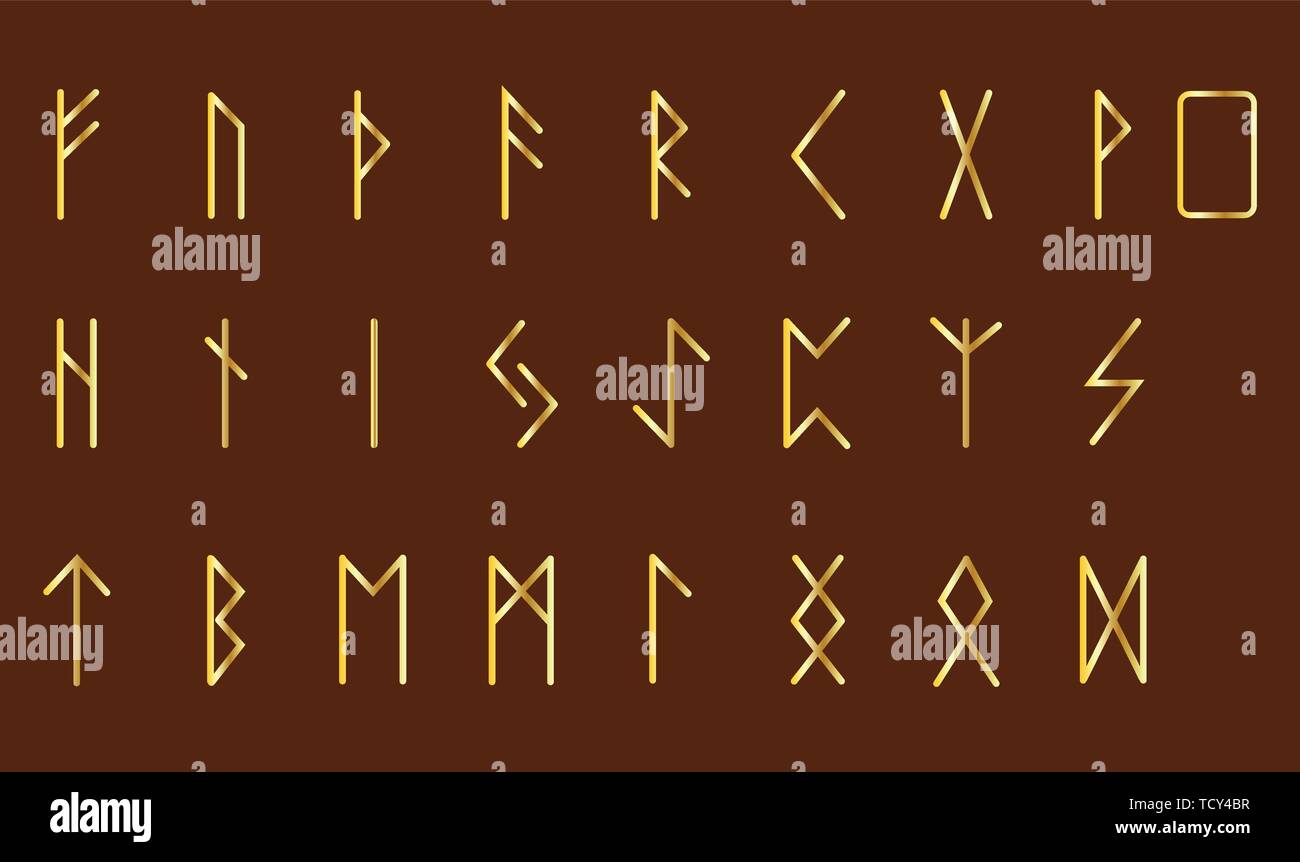 Set of Old Norse Scandinavian runes. Rune alphabet. ancient symbols ...