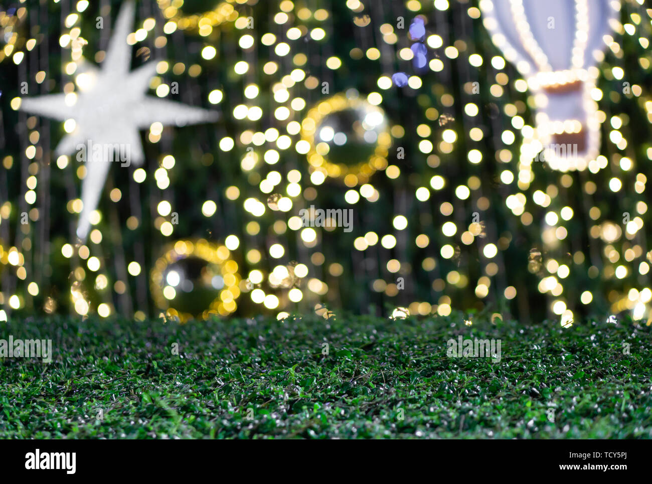Golden Abstract Blurred Bokeh Glitter Christmas, Xmas Holiday. Stock Photo