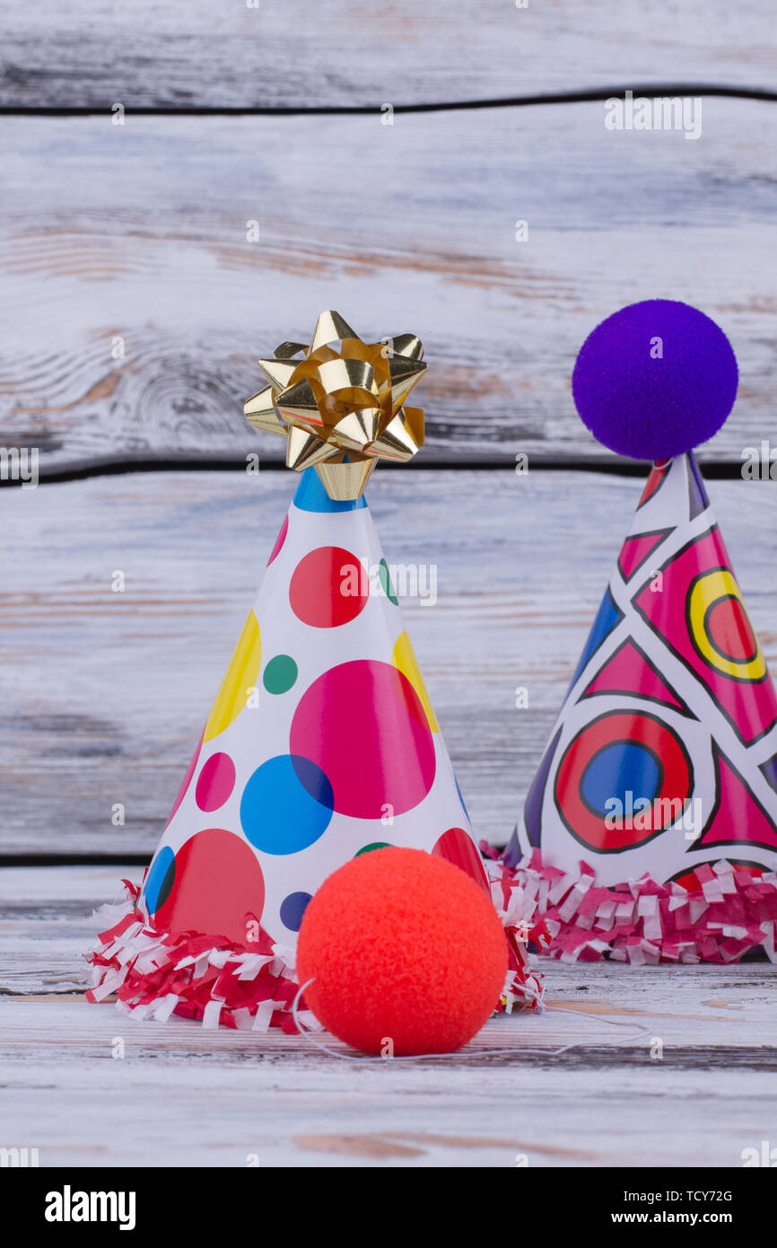 Paper party hats and other decorations Stock Photo - Alamy