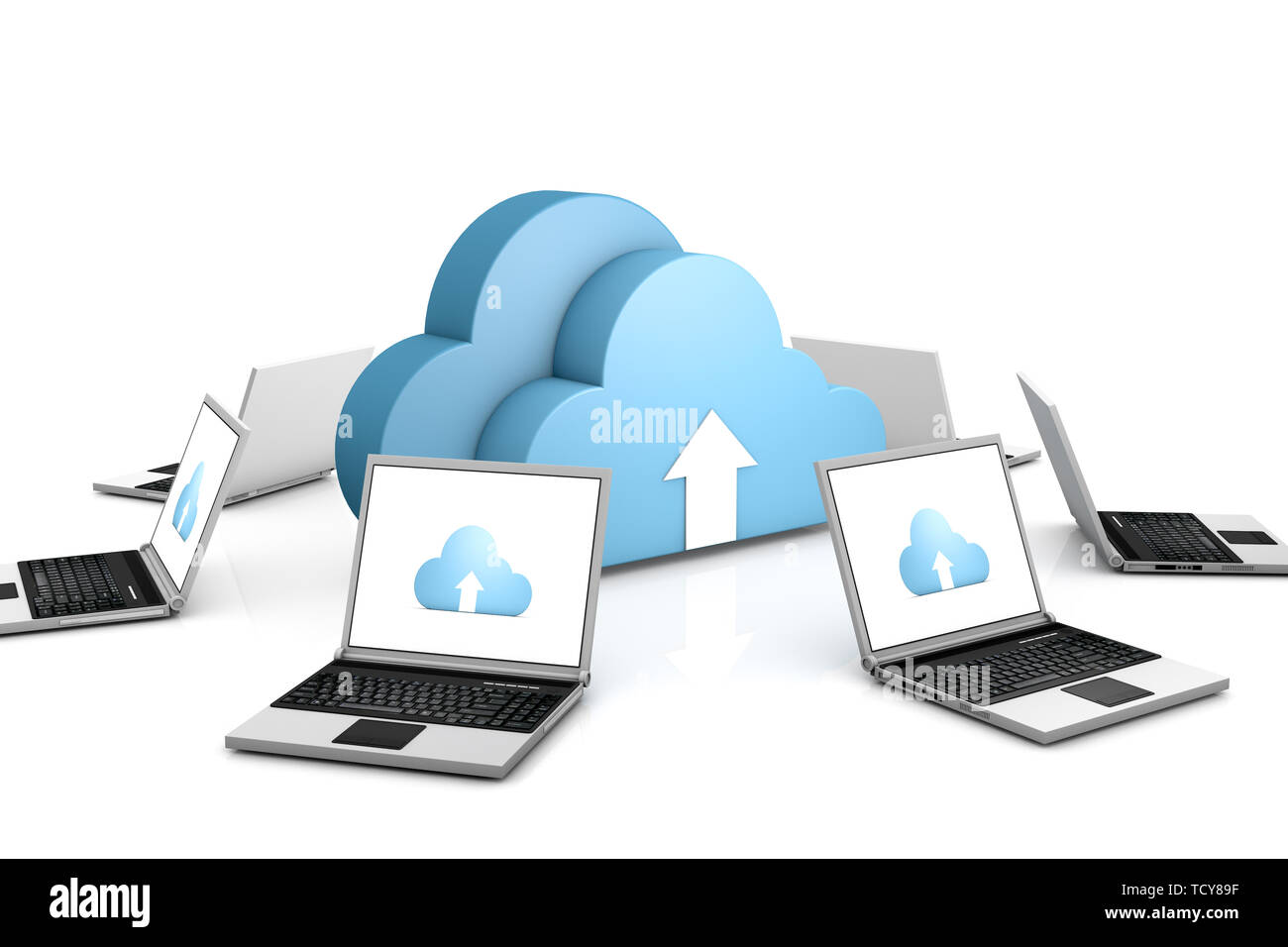 3d data cloud and laptops on white Stock Photo