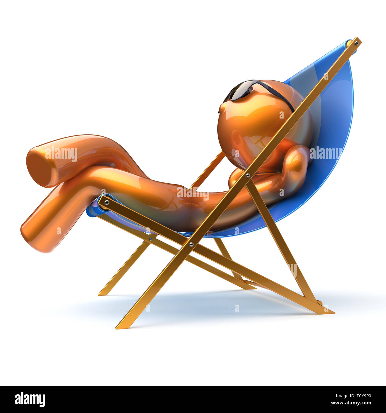 Man cartoon character relaxing carefree beach deck chair sunglasses summer  comfort stylized golden chilling person sun lounger chaise lounge tourist s  Stock Photo - Alamy