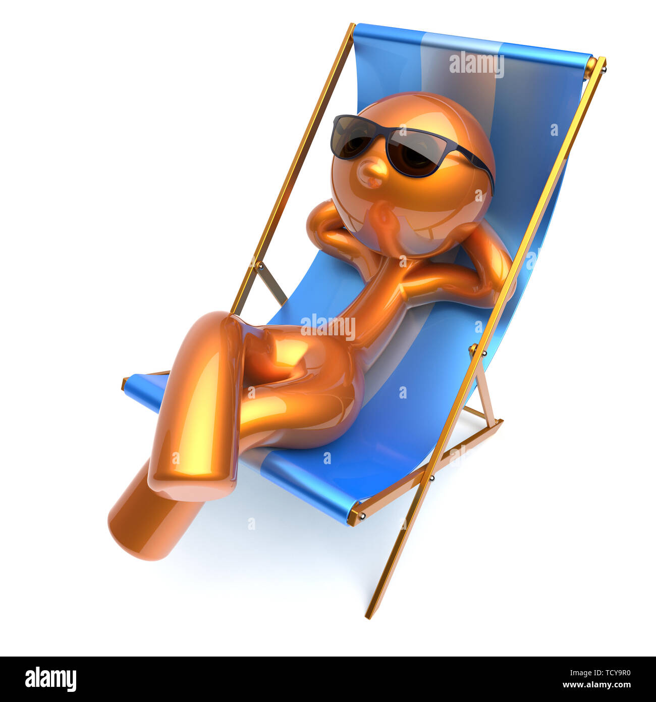 Man relaxing carefree stylized character chilling beach deck chair  sunglasses summer comfort golden cartoon person sun lounger chaise lounge  tourist s Stock Photo - Alamy