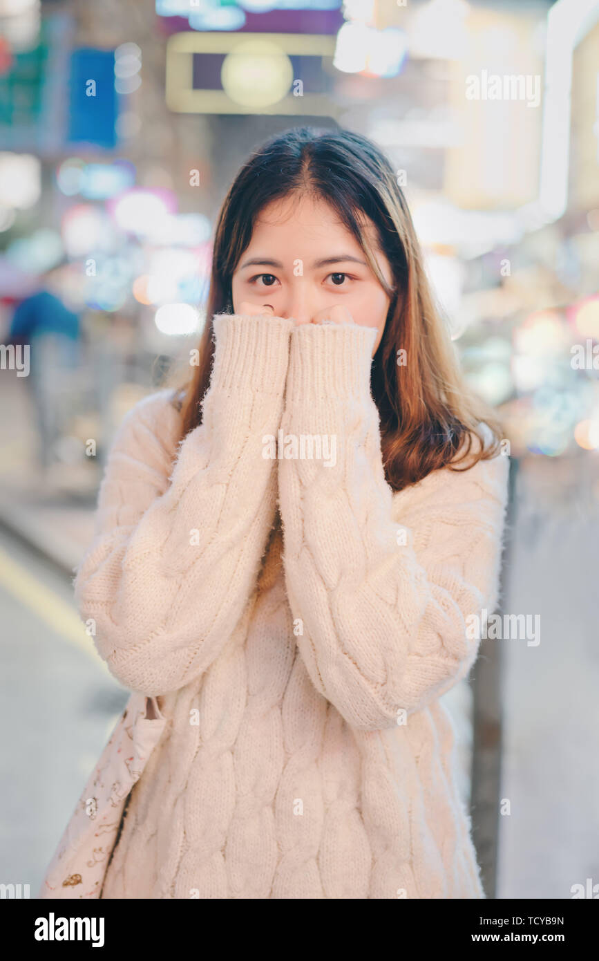 A portrait of a night girl on the streets of Hong Kong Stock Photo - Alamy