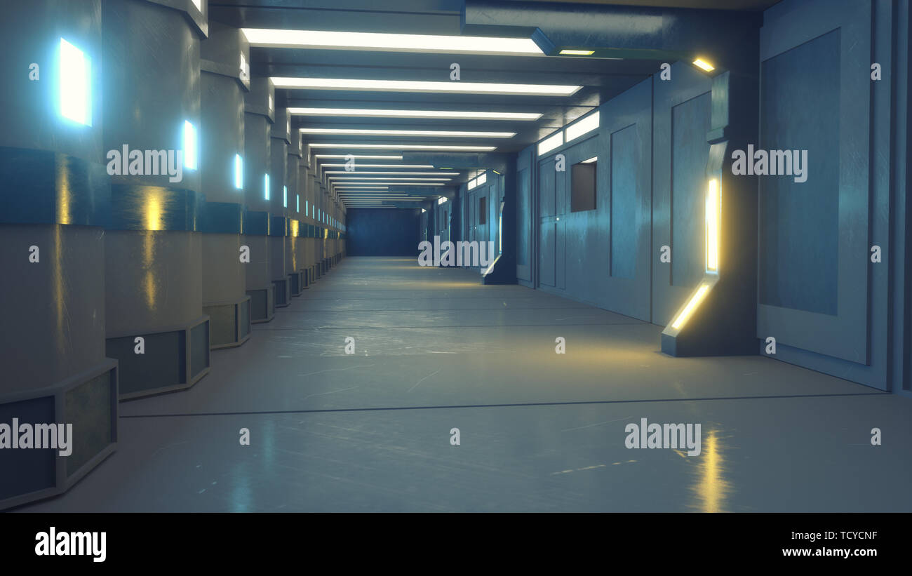 3d render interior. Futuristic hallway. Interior concept design Stock ...