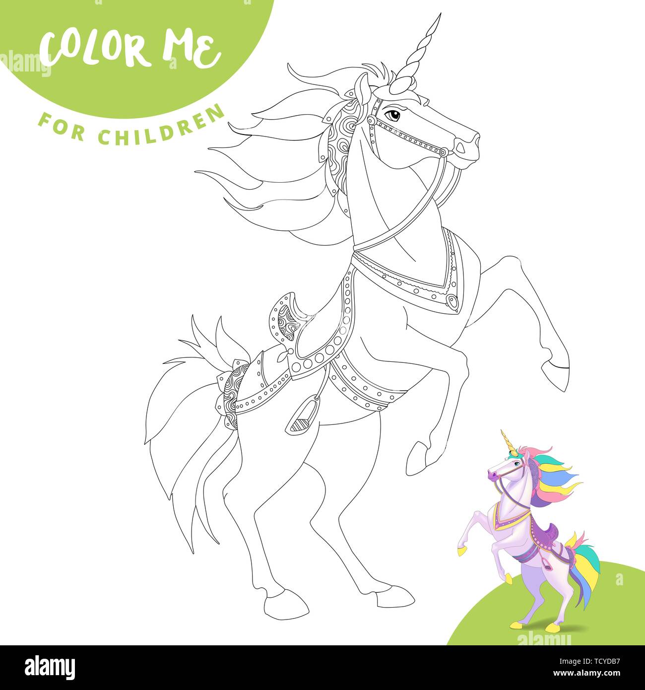 Coloring page with realistic cartoon unicorn. Beautiful unicorn ...