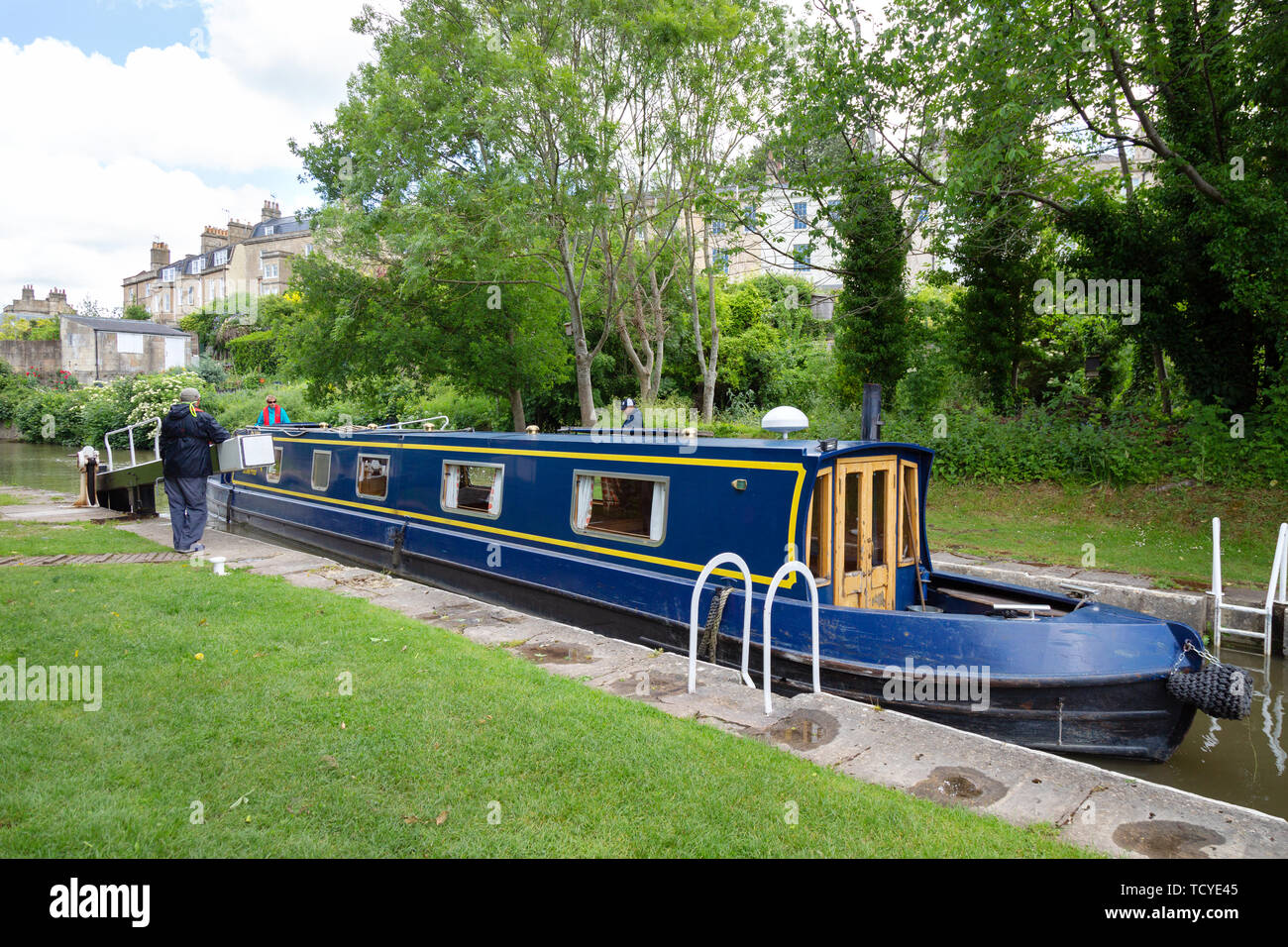 Canal boat UK - canal boat moored on the Kennet and Avon Canal, Bath Somerset England UK Stock Photo