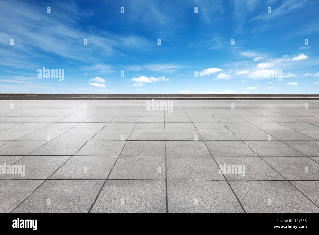 Empty marble floor with snow mountains Stock Photo