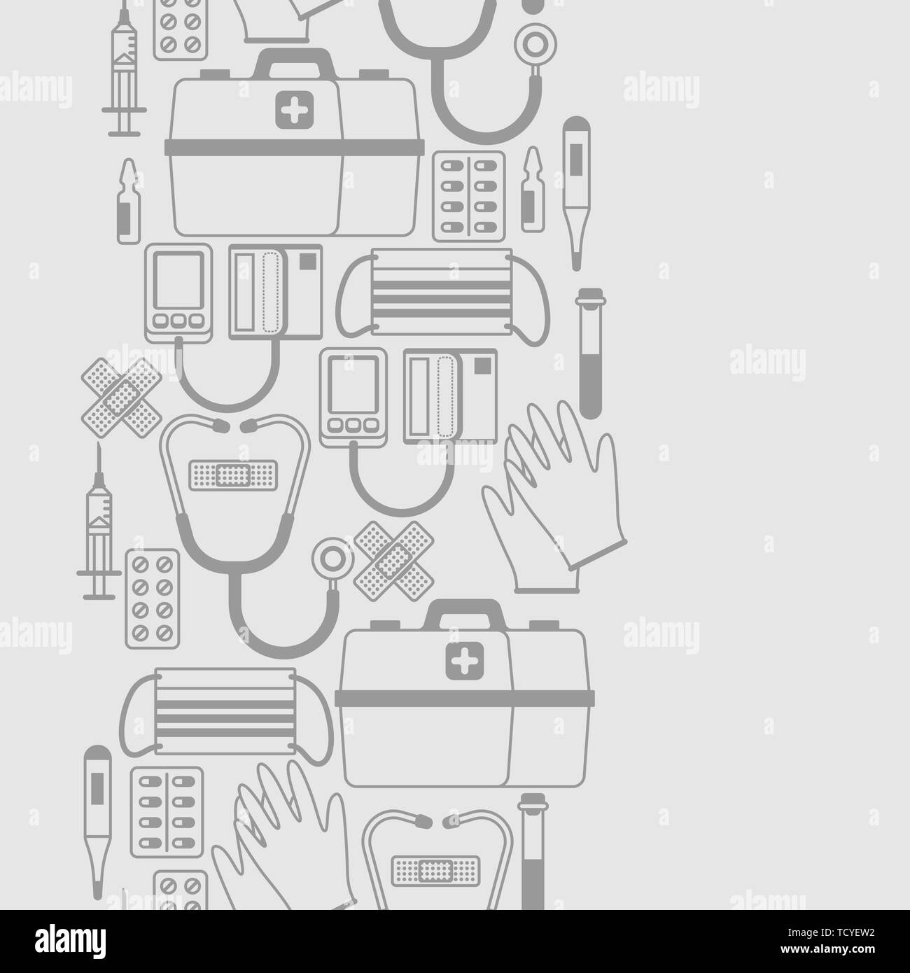 First aid kit equipment seamless pattern. Stock Vector