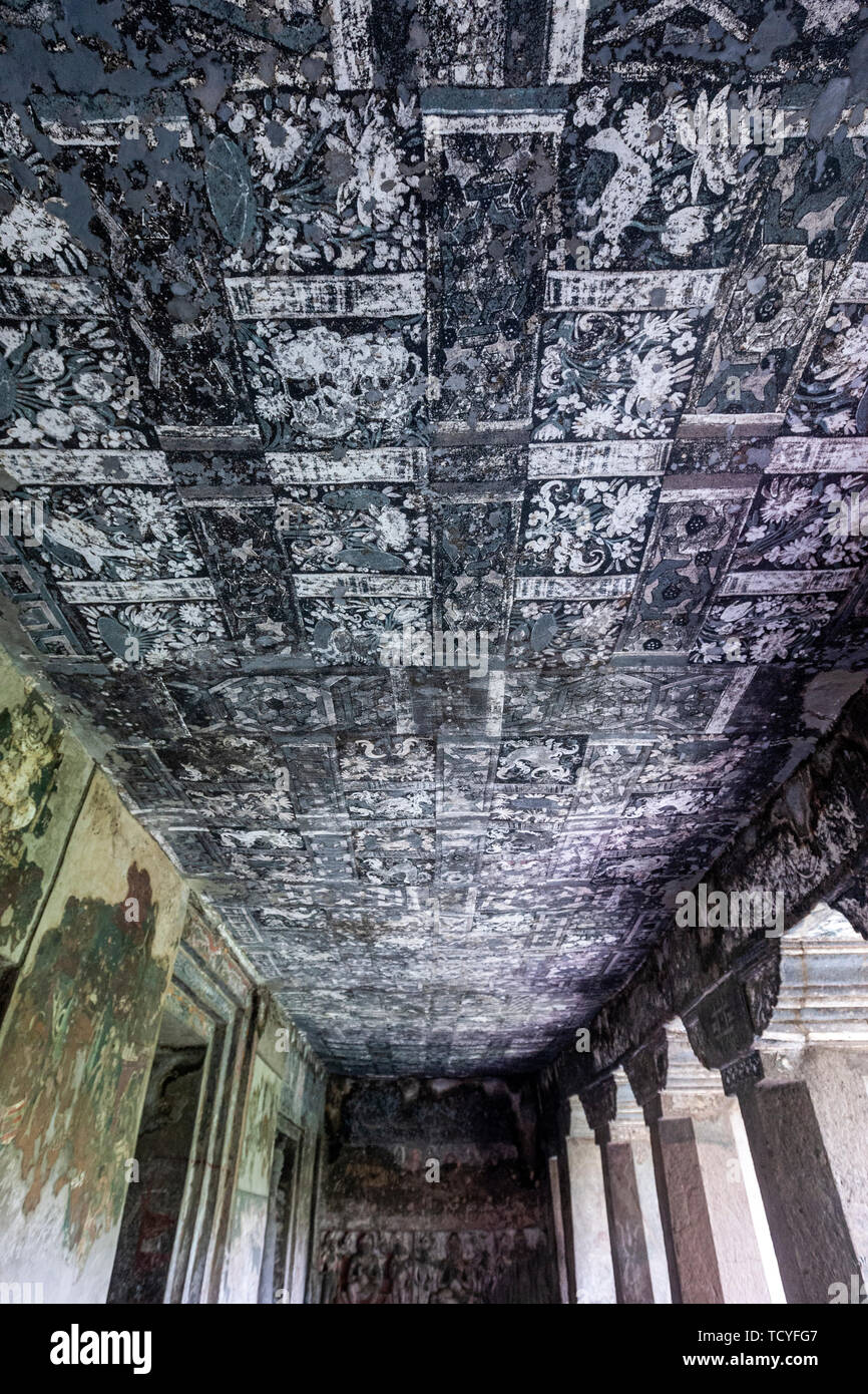 Entrance ceiling painting in Cave 11, Ajanta Caves, Aurangabad District