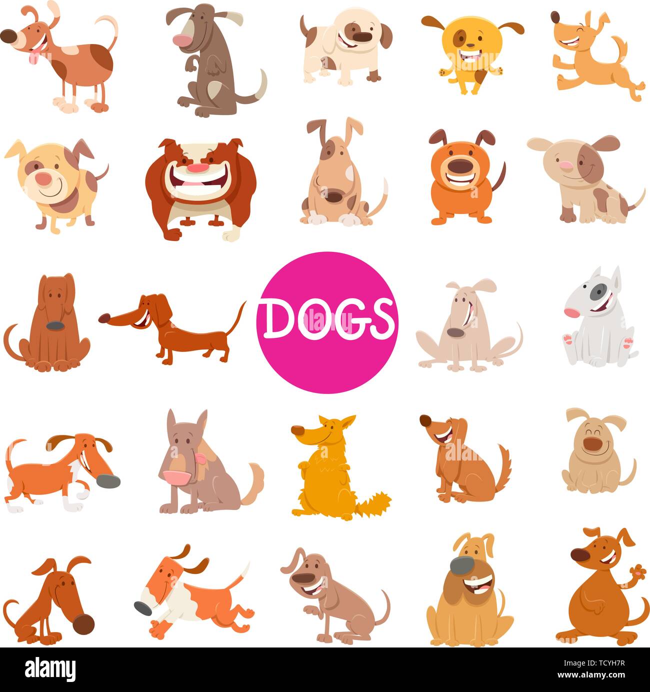 Cartoon Illustration of Cute Dogs Pet Animal Characters Large Set Stock ...