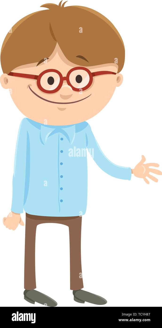 Cartoon Illustration of Happy Elementary Age or Teen Boy Character with ...