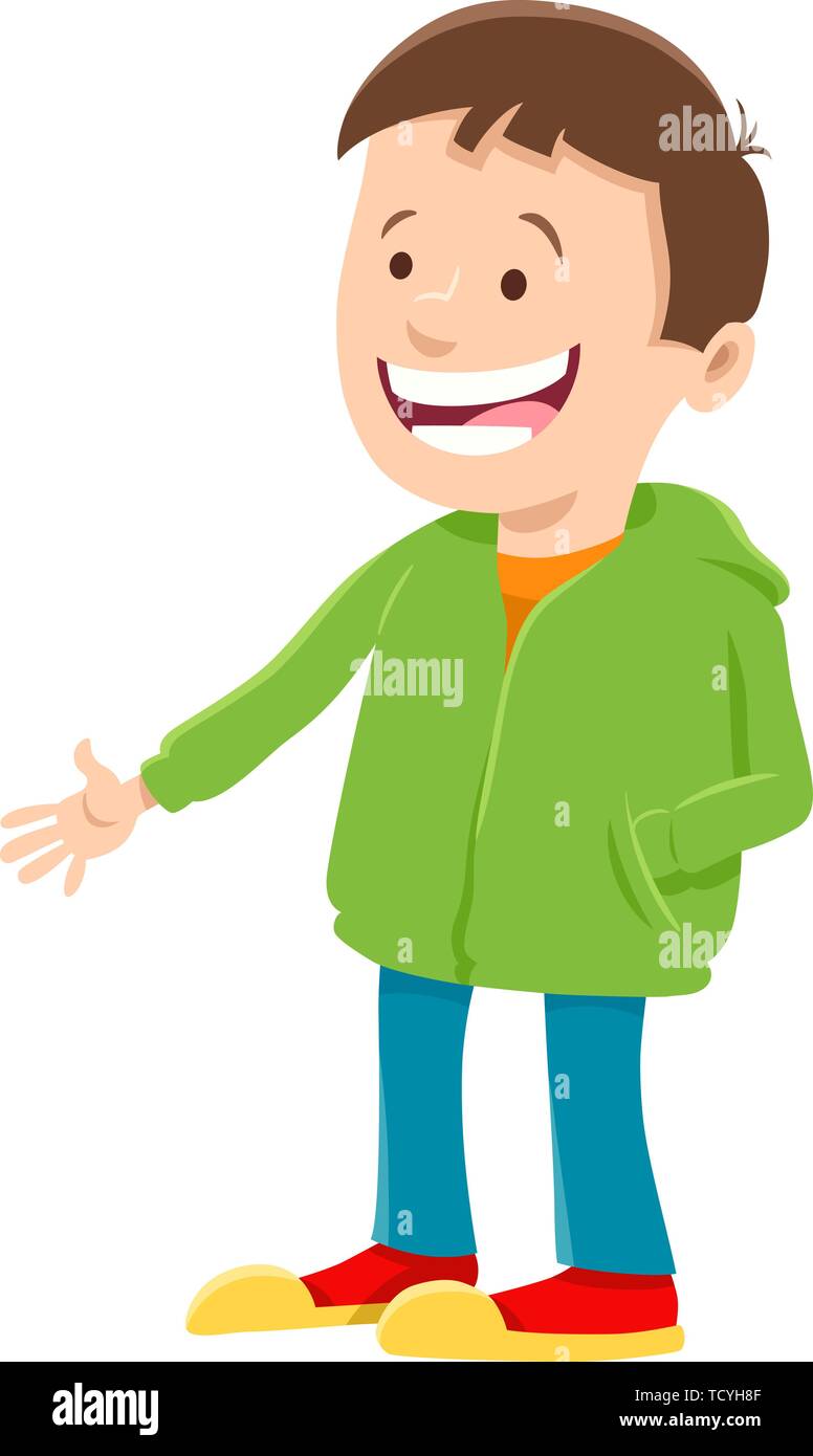 Cartoon Illustration of Happy Elementary Age or Teen Boy Character in ...
