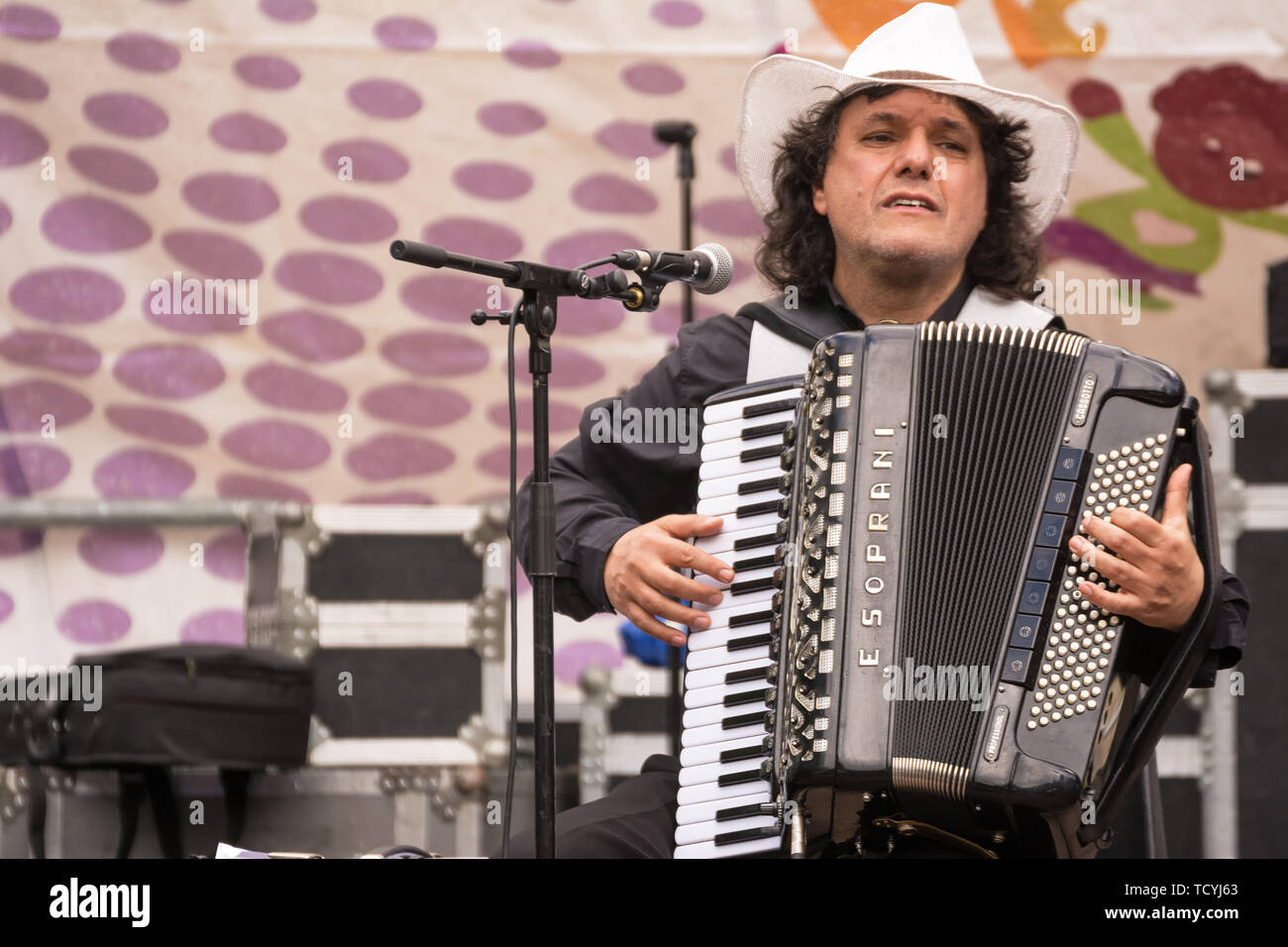 Chieti, Italy - May 18, 2019: The singer ROM Santino Spinelli performs at the Festa dei Popoli in Chieti Stock Photo