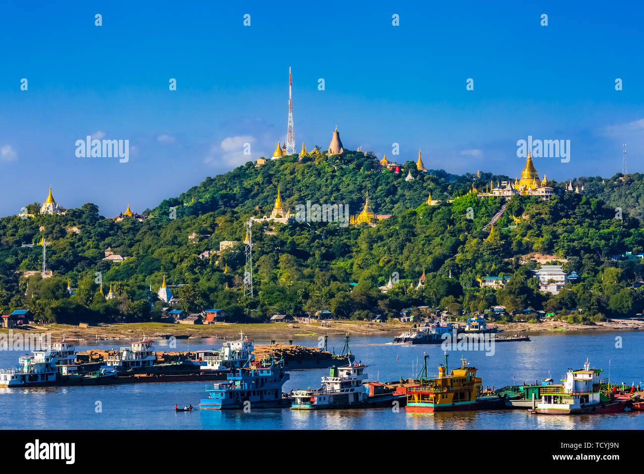 Sagaing hills  and the Ayarwaddy River  skyline  Myanmar (Burma) Stock Photo